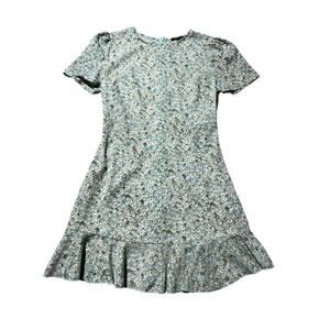 Shein Womens M Green & White Daisy Lightweight Ruffle Short Sleeve Summer Dress